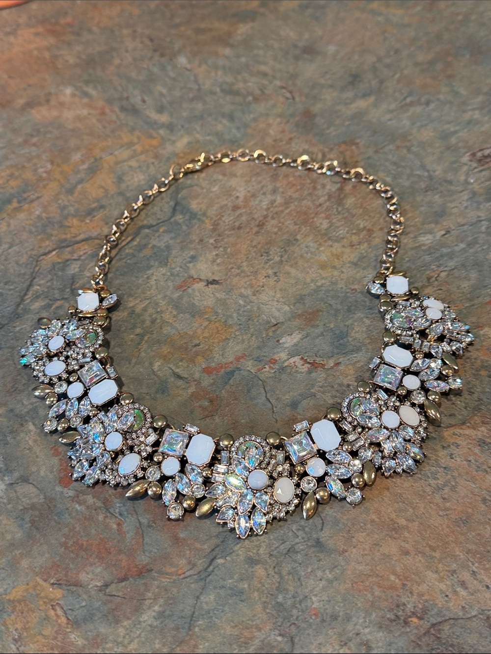 Gold-Tone White Crystal Statement Necklace 18 in Length NWOT